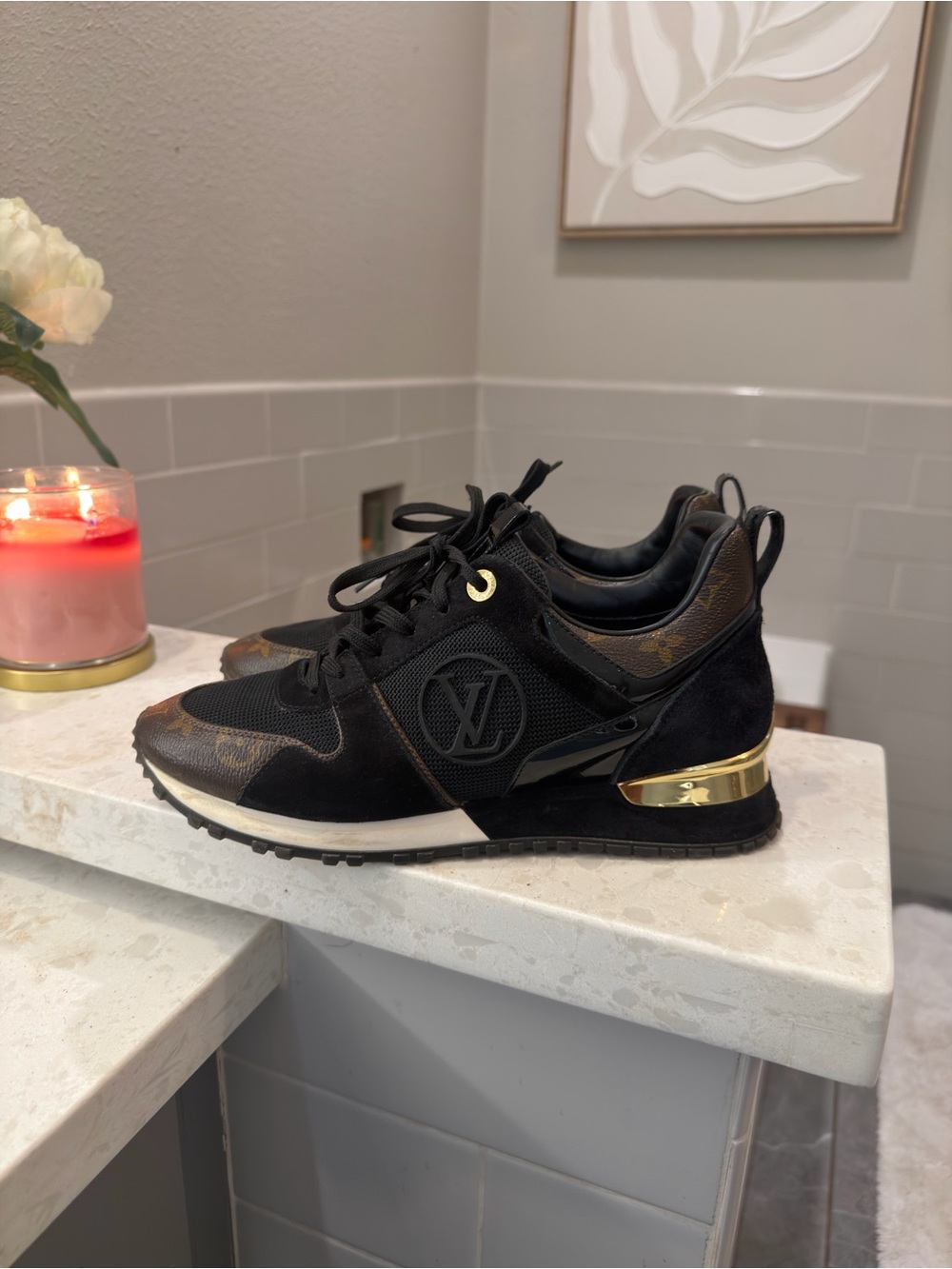 Louis Vuitton Black & Brown Monogram Runaway Sneaker with Gold Accent
